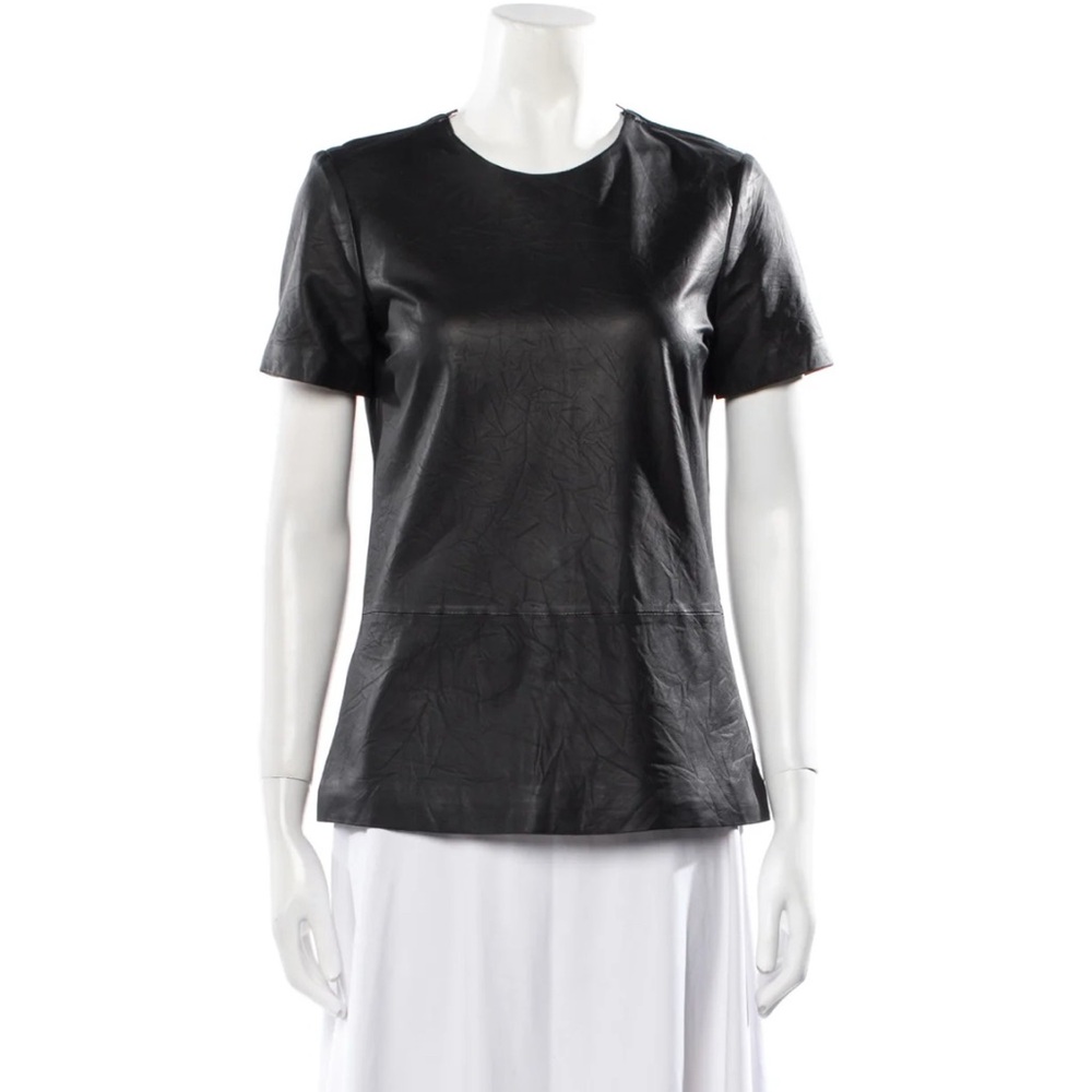 Theory Black Short Sleeve Leather Top